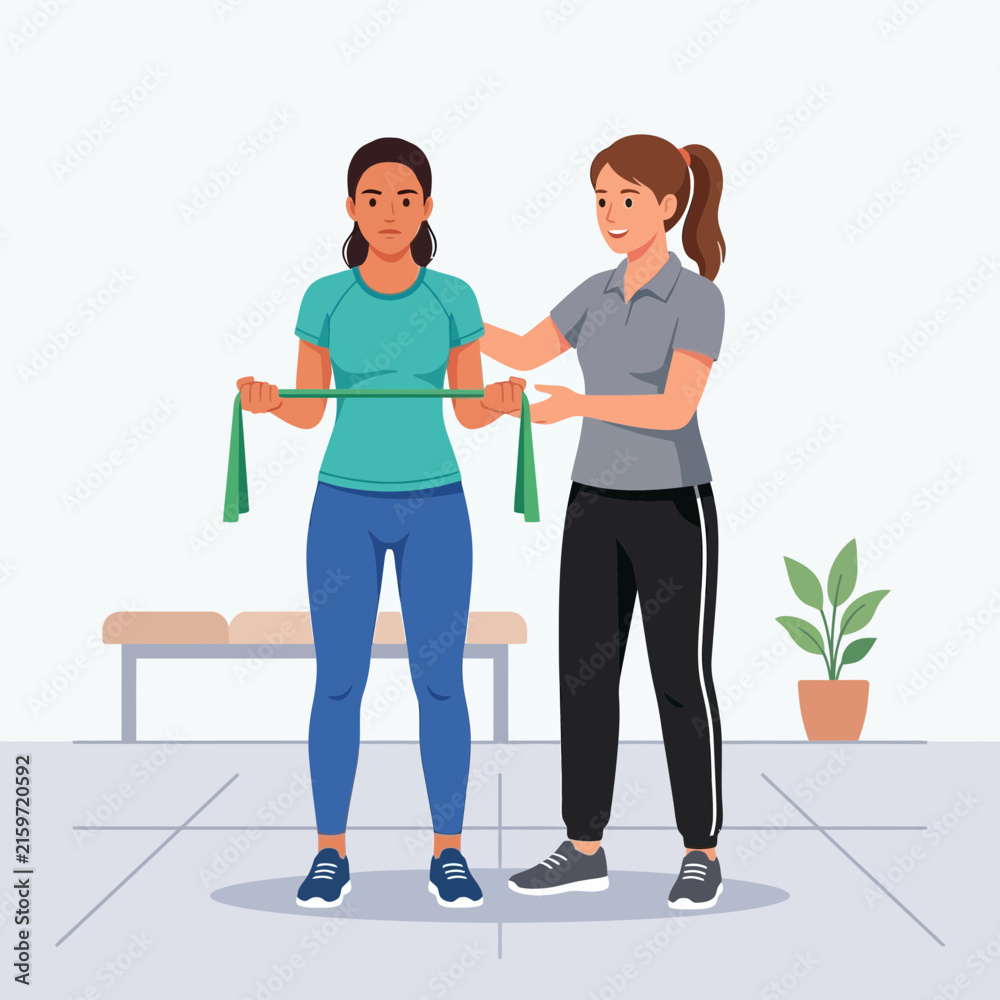 Fototapeta premium Physical Therapist Assisting Patient with Resistance Band Exercise for Rehabilitation or Fitness