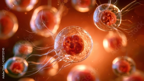 Microscopic Human Cells with Nuclei and Membrane Structures in Biomedical Science Concept