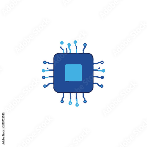 AI Computer Processor CPU Chip Flat Vector Illustration