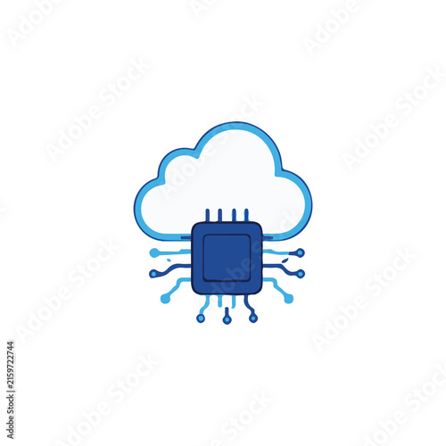 AI Cloud Computing Artificial Intelligence Flat Vector Illustration