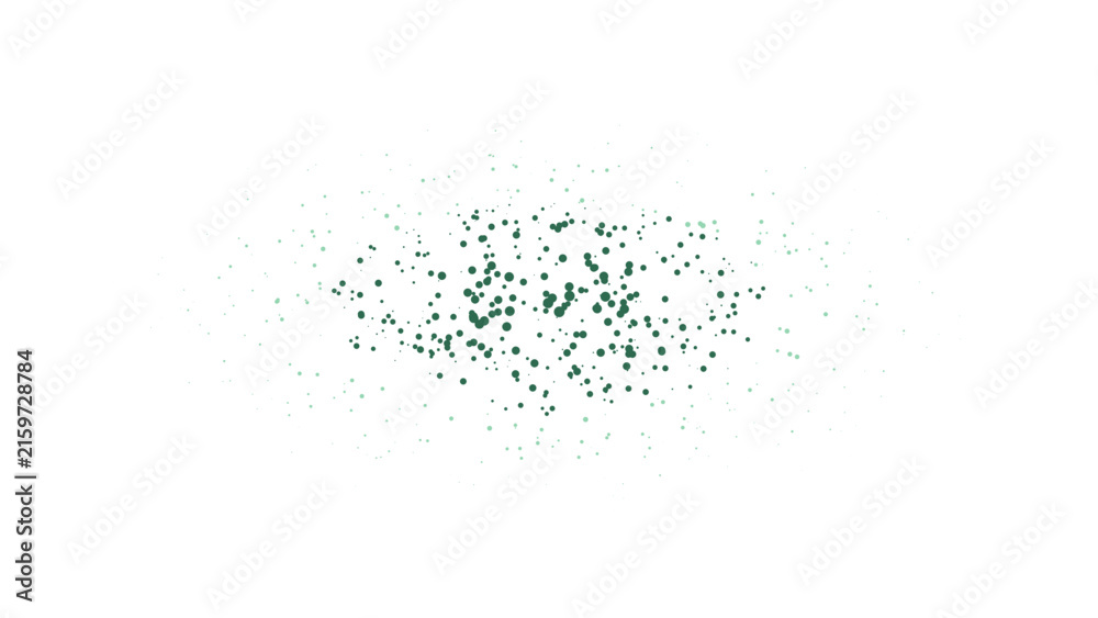 Obraz premium Abstract digital particle cloud with green and teal glowing pixels forming an oval shape on a black background, for technology concepts