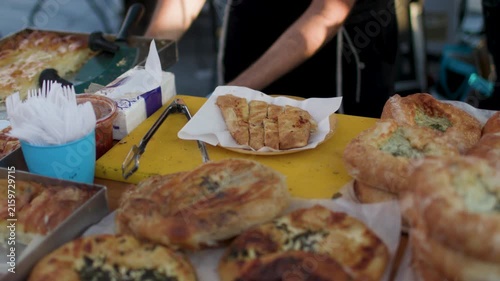 Street food at gastronomic festivals in Israel featuring local cuisine and regional products.  a local festival in Haifa. Close-up of street food.