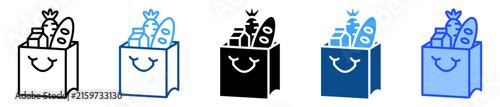 Grocery bag icon set in multiple style