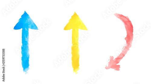 Three watercolor arrows float on white