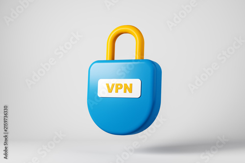 Konstfotografi Blue VPN padlock symbol representing virtual private network encryption, cyber security, and isolated data privacy on a light abstract background