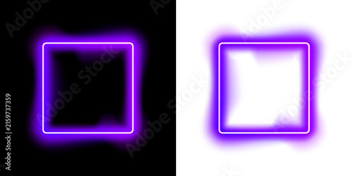 Fotografie Two neon purple square frames glowing against black with distinct glowing distor