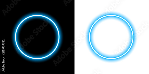 Two bright blue circular rings glowing on a black background with distinct thickness and light intensity on transparent background