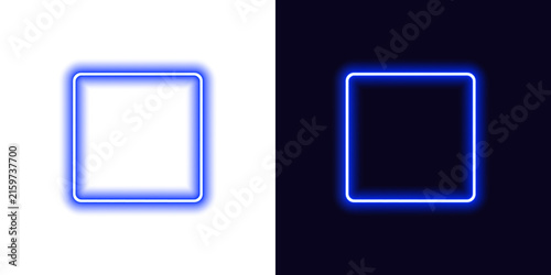 Two glowing blue neon squares with rounded edges on dark backgrounds, one with a thick border and the other slender and softly blurred on transparent background