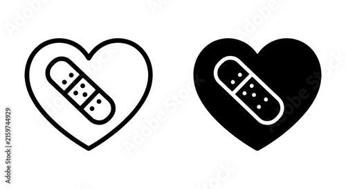 Heart Bandage Icon Set, Medical Care Vector Graphics, Health Symbol Illustration, First Aid Concept