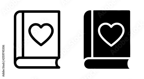 Heart Book Icon Set, Love Story Symbol, Romance Literature Vector Graphics