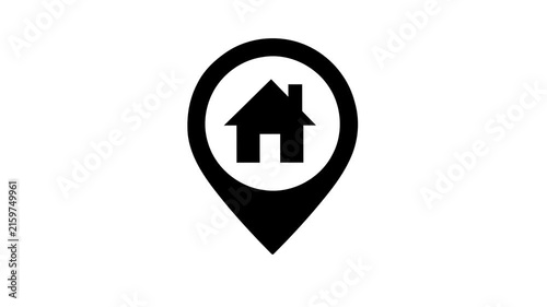 Map location pin icon with house symbol motion for real estate web design