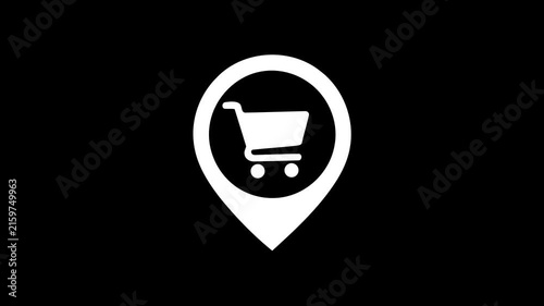 Shopping cart location pin icon motion loop for e-commerce web design