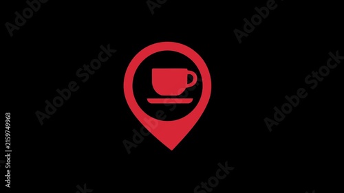Coffee cup map pin icon motion for cafe location and digital map design