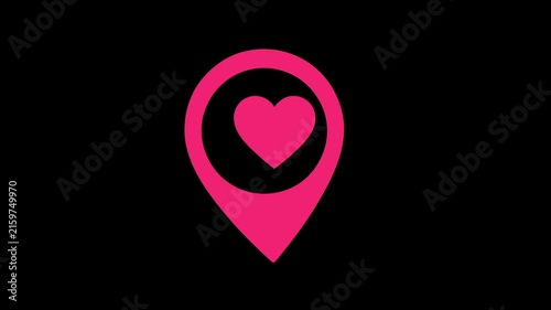 Location pin icon with a heart motion loop for digital map interface