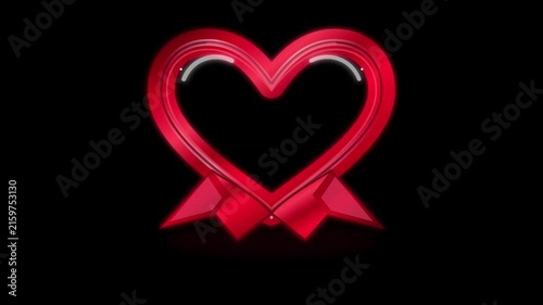 Glowing red heart frame animation with elegant ribbon loops for romantic motion video clip content