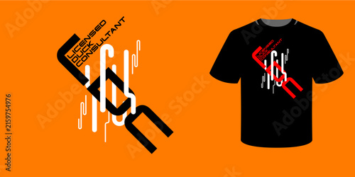 Licensed Duck Consultant typography design with bold geometric lettering and abstract modern shapes for a T shirt graphic