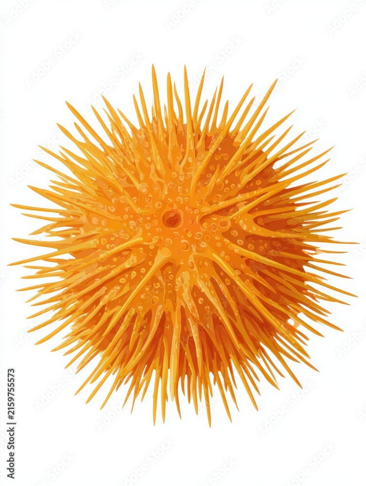 Obraz premium Bright Orange Sea Urchin Isolated On White Background With Detailed Spines And Radial Symmetry