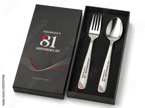 Luxury Stainless Steel Fork and Spoon Cutlery Set in Black Gift Box for Indonesia 81st Independence Day