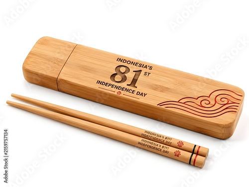 Wooden Chopsticks Set with Engraved Case for Indonesia's 81st Independence Day Souvenir Mockup