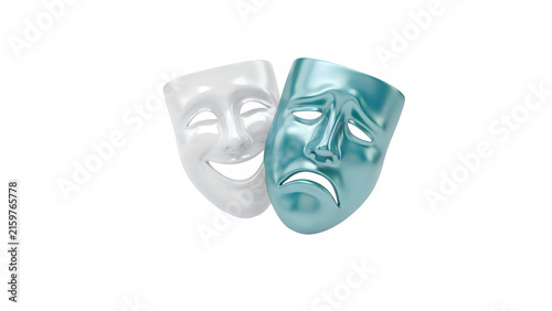 Happy and sad theater masks representing comedy and tragedy isolated on transparent background