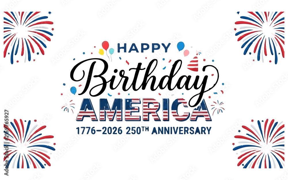 Obraz premium A festive graphic celebrating the two hundred fiftieth anniversary of the united states featuring colorful balloons fireworks and bold text for independence day holiday events