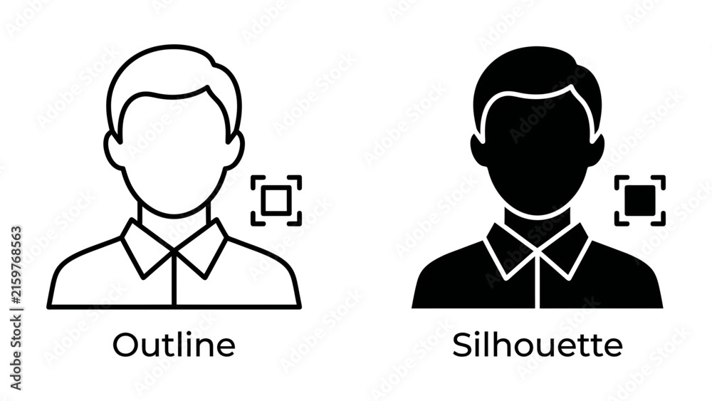 Fototapeta premium User Icon Representation: A visual comparison showcasing two distinct user profile icons: one as a clean outline and the other as a solid silhouette.