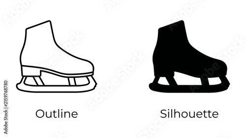 Cuadro en lienzo Ice Skate Icon Set: A clear outline and a solid silhouette of an ice skate, perfect for representing winter sports and activities