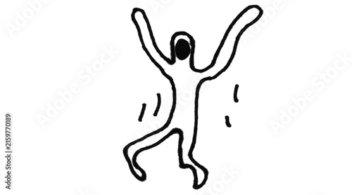Cartoon Doodle Man Jumping with Arms Raised – Hand Drawn Human Figure Line Art in Motion

