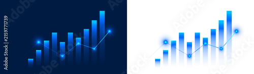 Glowing growth rise graph and Business finance market data statistic chart isolated on transparent png background