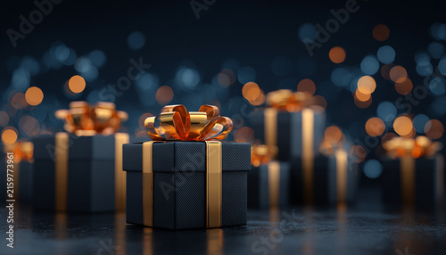 Black gift boxes with golden ribbon new year concept generated.AI