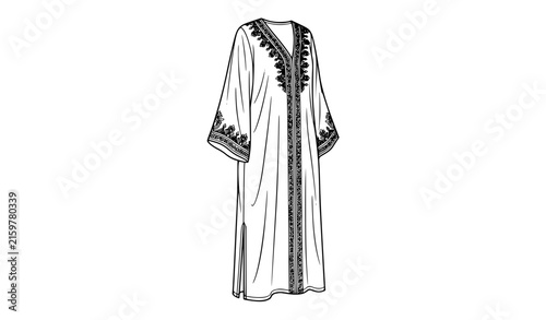 Fotografía Elegant embroidered kaftan traditional fashion line art vector illustration
