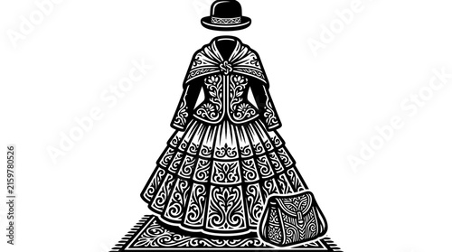 Traditional women's dress with cape and hat.