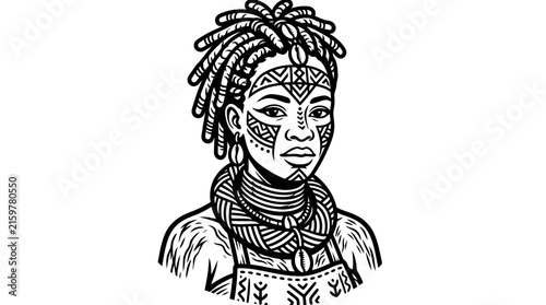 Tribal woman with dreadlocks and ethnic jewelry portrait.