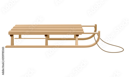 Bild auf Leinwand Wooden Winter Sled Illustration, Traditional Toboggan Vector Design for Snow Spo