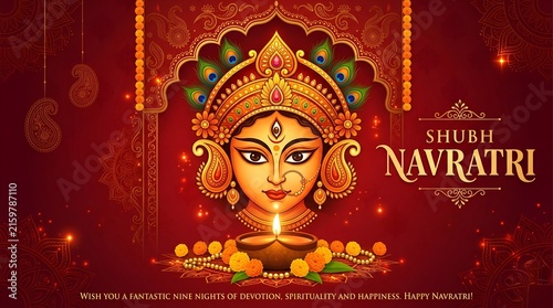 Maa Durga mantra with face in Sanskrit Translation In English Happy Navratri and 