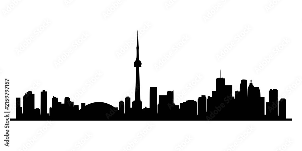 Fototapeta premium Black silhouette of toronto city skyline isolated on a simple white background