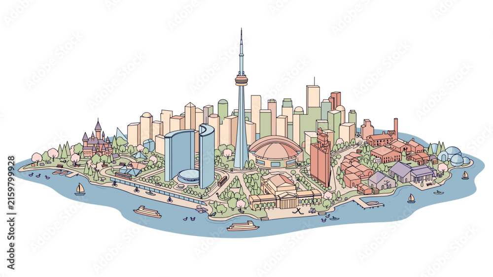Naklejka premium Toronto skyline and famous landmarks isometric vector illustration
