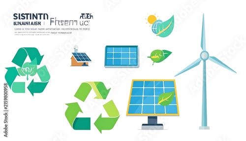 Sustainable energy solutions with solar panels and wind turbines.