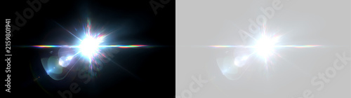 Fotografie Anamorphic lens flare with horizontal rainbow streak and lens glare artifacts