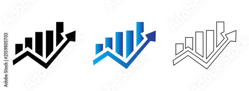 Vector illustration of financial growth bar chart icons with upward rising arrow