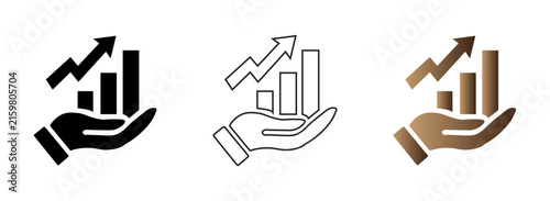 Vector illustration of business growth icons with hand holding rising financial chart