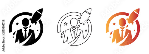 Vector illustration of business startup and career growth icon set with rocket launch