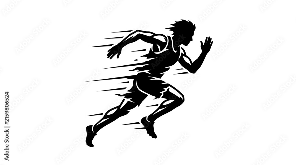 Fototapeta premium Fast runner sprinting with speed motion lines vector illustration