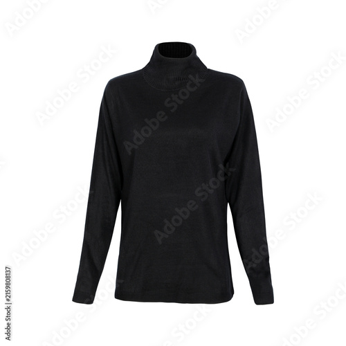 Black Women Turtleneck Long Sleeve Top Sweater Isolated On Transparent Background PNG