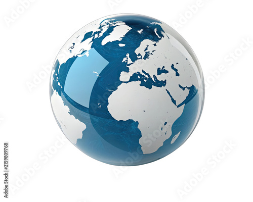 Blue 3D World Globe Showing Europe Africa and Atlantic Region