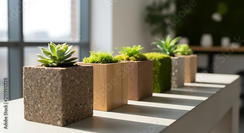 Modern potted plants on indoor shelf