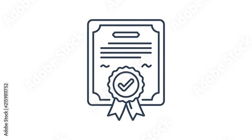 Certificate icon with ribbon and checkmark badge for professional document verification
