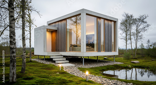 Modern wooden house in a forest setting