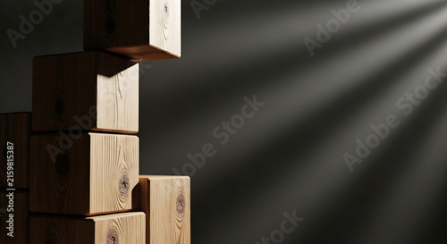 Stacked wooden blocks with light rays effect