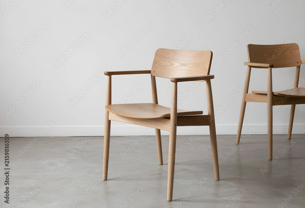 Obraz premium Minimalist wooden chairs modern interior design and furniture contemporary home decor empty room with natural light